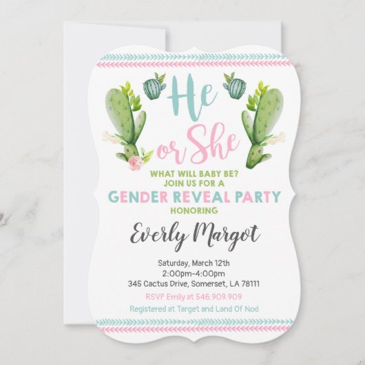 Cactus Gender Republic Party Invitation Baby Kaart (Voorkant)