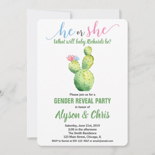 Cactus genderonthullen uitnodiging fiesta succulen (Voorkant)