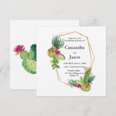 Cactus Geometrisch Gouden Frame Huwelijk Kaart (Voorkant / Achterkant)
