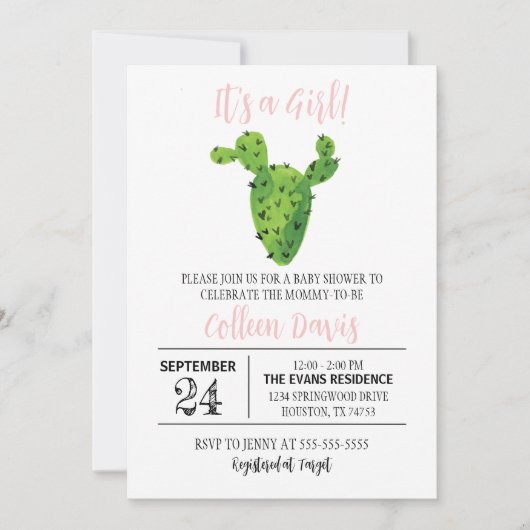 Cactus Girl Baby shower Invitation Kaart (Voorkant)
