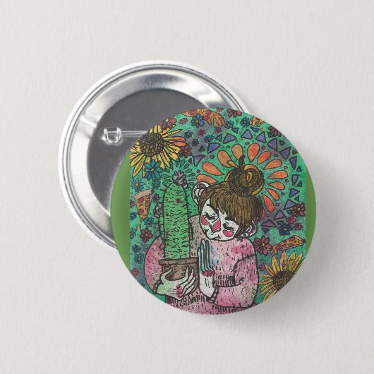 Cactus Girl Pin Ronde Button 5,7 Cm (Voorkant /achterkant)