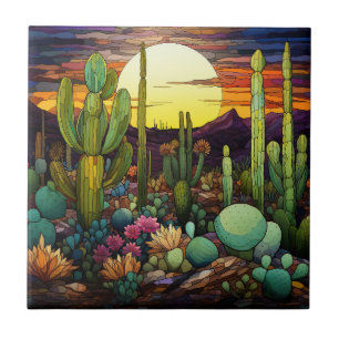 Cactus Glas in lood Keramische Tegel Tegeltje