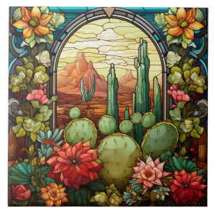 Cactus Glas-in-lood  Tegeltje
