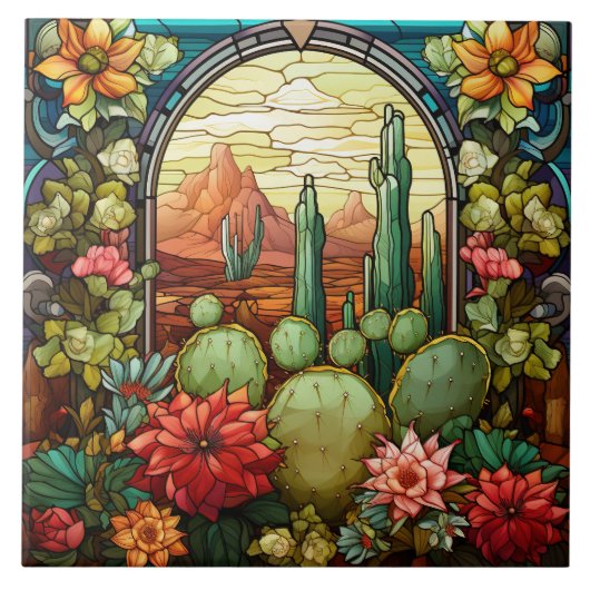 Cactus Glas-in-lood Tegeltje (Voorkant)