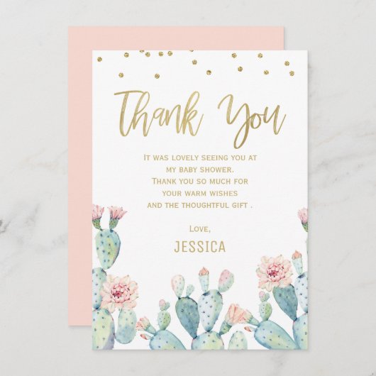 Cactus Gold Calligraphy Baby shower Hartelijk dank Kaart (Voorkant / Achterkant)
