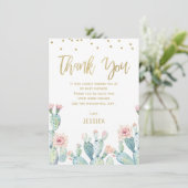 Cactus Gold Calligraphy Baby shower Hartelijk dank Kaart (Staand voorkant)