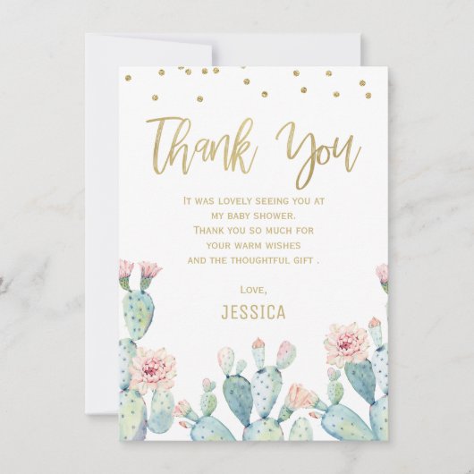 Cactus Gold Calligraphy Baby shower Hartelijk dank Kaart (Voorkant)