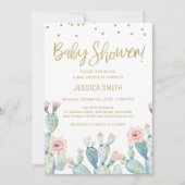 Cactus Gold Calligraphy Baby shower Invitation Kaart (Voorkant)