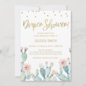 Cactus Gold Calligraphy Diaper Baby shower Kaart (Voorkant)