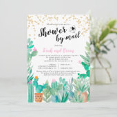 Cactus gold glitter waterverf baby shower per post kaart (Staand voorkant)