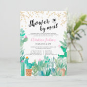 Cactus gold glitter waterverf douche per post kaart (Staand voorkant)