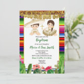 Cactus goud Doop Fiesta Twin Uitnodiging (Staand voorkant)