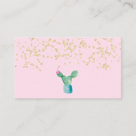 Cactus gouden glitter waterverf baby shower luiers informatiekaartje (Achterkant)