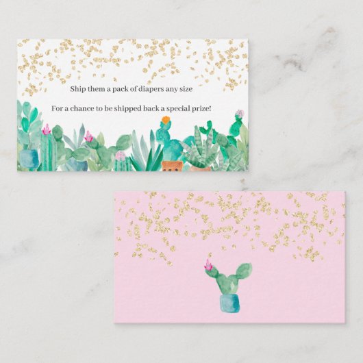 Cactus gouden glitter waterverf baby shower luiers informatiekaartje (Voorkant / Achterkant)