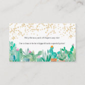 Cactus gouden glitter waterverf baby shower luiers informatiekaartje (Voorkant)