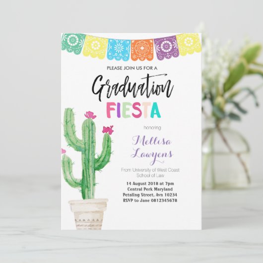 Cactus Graduation Party Fiesta Uitnodiging (Staand voorkant)