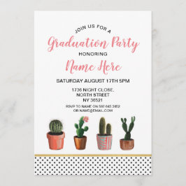 Cactus Graduation Party Gold Cactus Invite Kaart