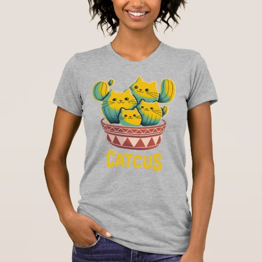 Cactus Grappige Kat Cactus Pun Dames Grijs T-Shirt (Voorkant)