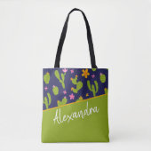 Cactus Green Pink Blue Pattern Personalized Tote Bag (Voorkant)