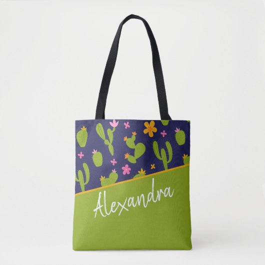 Cactus Green Pink Blue Pattern Personalized Tote Bag (Voorkant)