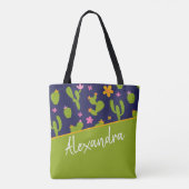 Cactus Green Pink Blue Pattern Personalized Tote Bag (Achterkant)