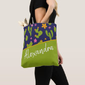 Cactus Green Pink Blue Pattern Personalized Tote Bag (Dichtbij)