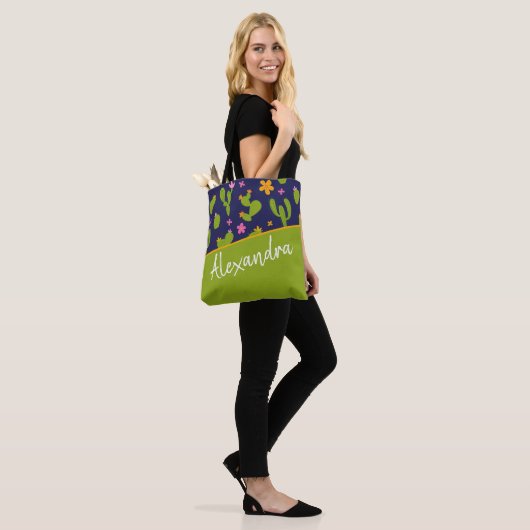 Cactus Green Pink Blue Pattern Personalized Tote Bag (Op model)