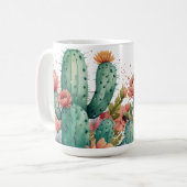 Cactus Green Succulent Waterverf Garden Plant Koffiemok (Voorkant links)