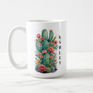 Cactus Green Succulent Waterverf gepersonaliseerde Koffiemok