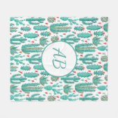 Cactus green white whimsical patroonmonogram fleece deken (Voorkant (Horizontaal))