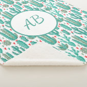 Cactus green white whimsical patroonmonogram sherpa deken (3/4)