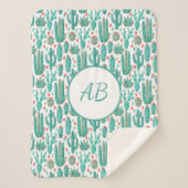 Cactus green white whimsical patroonmonogram sherpa deken (Voorkant)