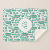 Cactus green white whimsical patroonmonogram sherpa deken (Voorkant (horizontaal))