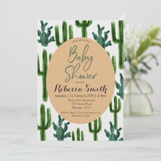 Cactus Greenery Baby shower Invitation Modern Kaart (Staand voorkant)