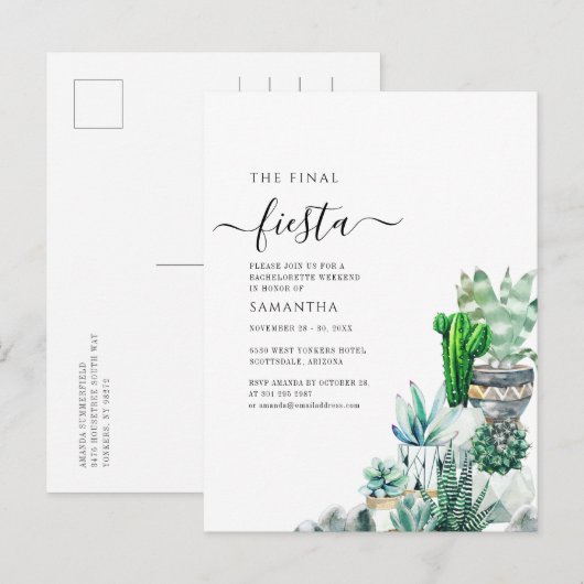 Cactus Greenery Bachelorette Weekend Party Uitnodiging Briefkaart (Voorkant / Achterkant)