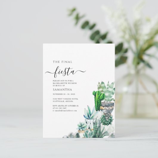 Cactus Greenery Bachelorette Weekend Party Uitnodiging Briefkaart (Staand voorkant)