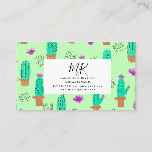 Cactus Greenery Doodles | Groen Visitekaartje (Achterkant)