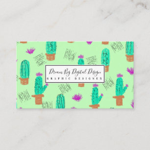 Cactus Greenery Doodles   Groen Visitekaartje