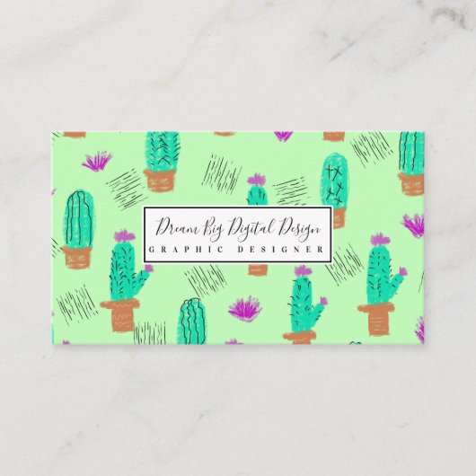 Cactus Greenery Doodles | Groen Visitekaartje (Voorkant)