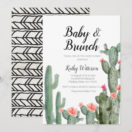 Cactus groen baby brunch baby shower uitnodiging (Voorkant / Achterkant)