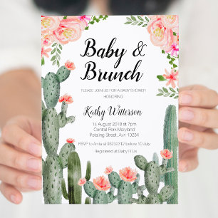 Cactus groen baby brunch douche uitnodiging