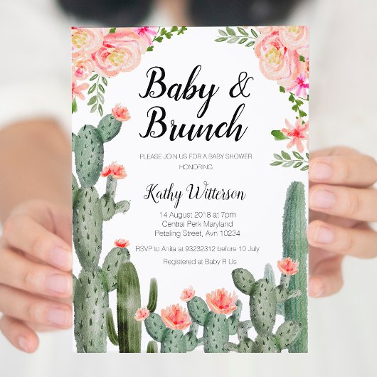 Cactus groen baby brunch douche uitnodiging
