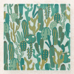 Cactus Groen Herhaalde Vintage Textuur Glazen Onderzetter
