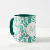 Cactus groen wit grillig monogrammed mok (Voorkant links)