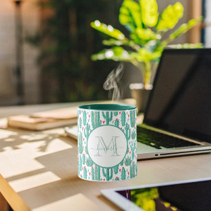 Cactus groen wit patroon monogram mok