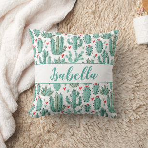 Cactus groen wit patroon monogram naam kussen