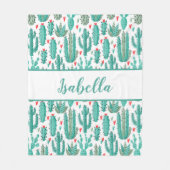 Cactus groen wit patroonmonogram fleece deken (Voorkant)