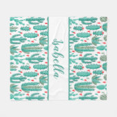 Cactus groen wit patroonmonogram fleece deken (Voorkant (Horizontaal))