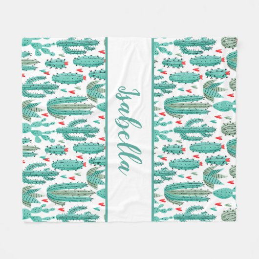 Cactus groen wit patroonmonogram fleece deken (Voorkant (Horizontaal))