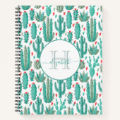 Cactus groen wit patroonmonogram notitieboek (Voorkant)